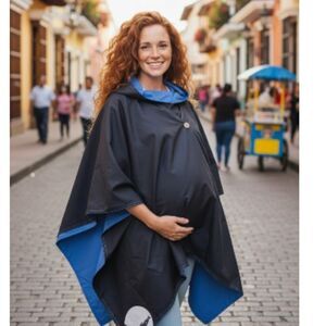 Rainraps Women's Hooded Blue Reversible Rain Cape - New w/Tags